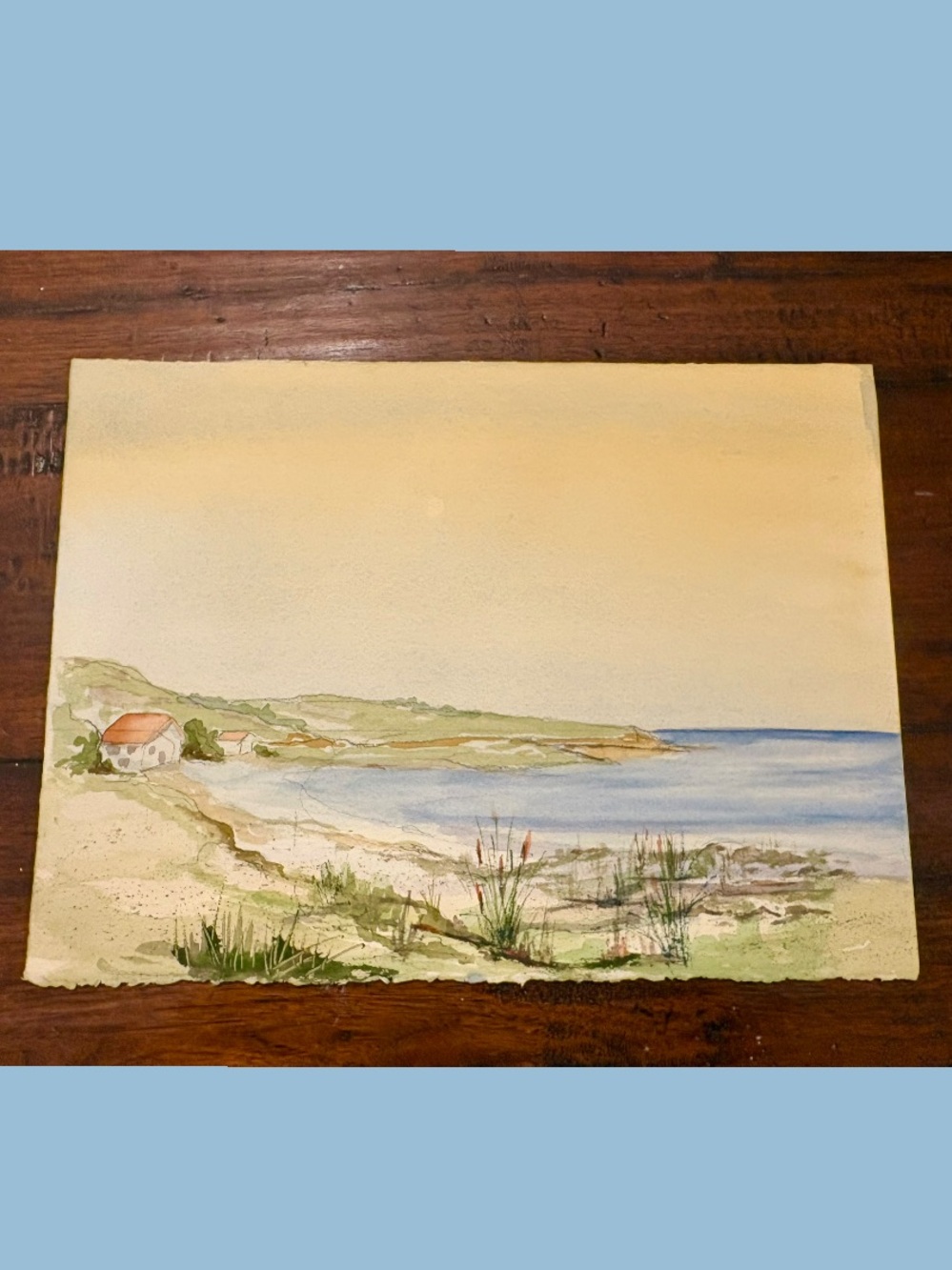 Original art watercolor on paper cottage by the sea ocean seaside coastal